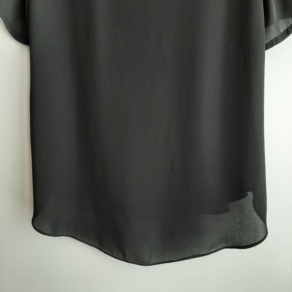 JOE FRESH Lace Detail Semi-Sheer Light Flowy Blouse Top High-Low Hem Black Sz L - Picture 8 of 11